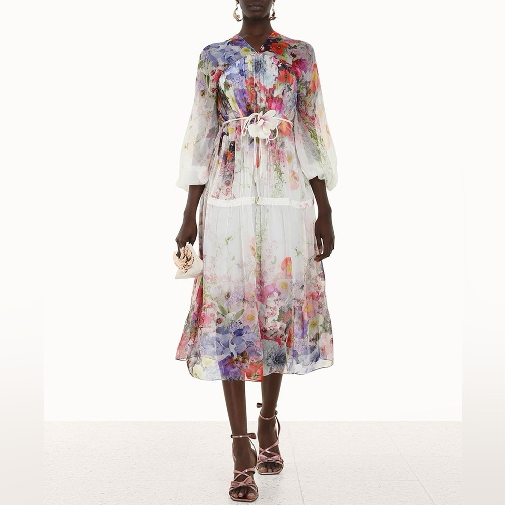 Zimmermann Prima Gathered Midi Dress Floral | Size 1 | Worn Twice